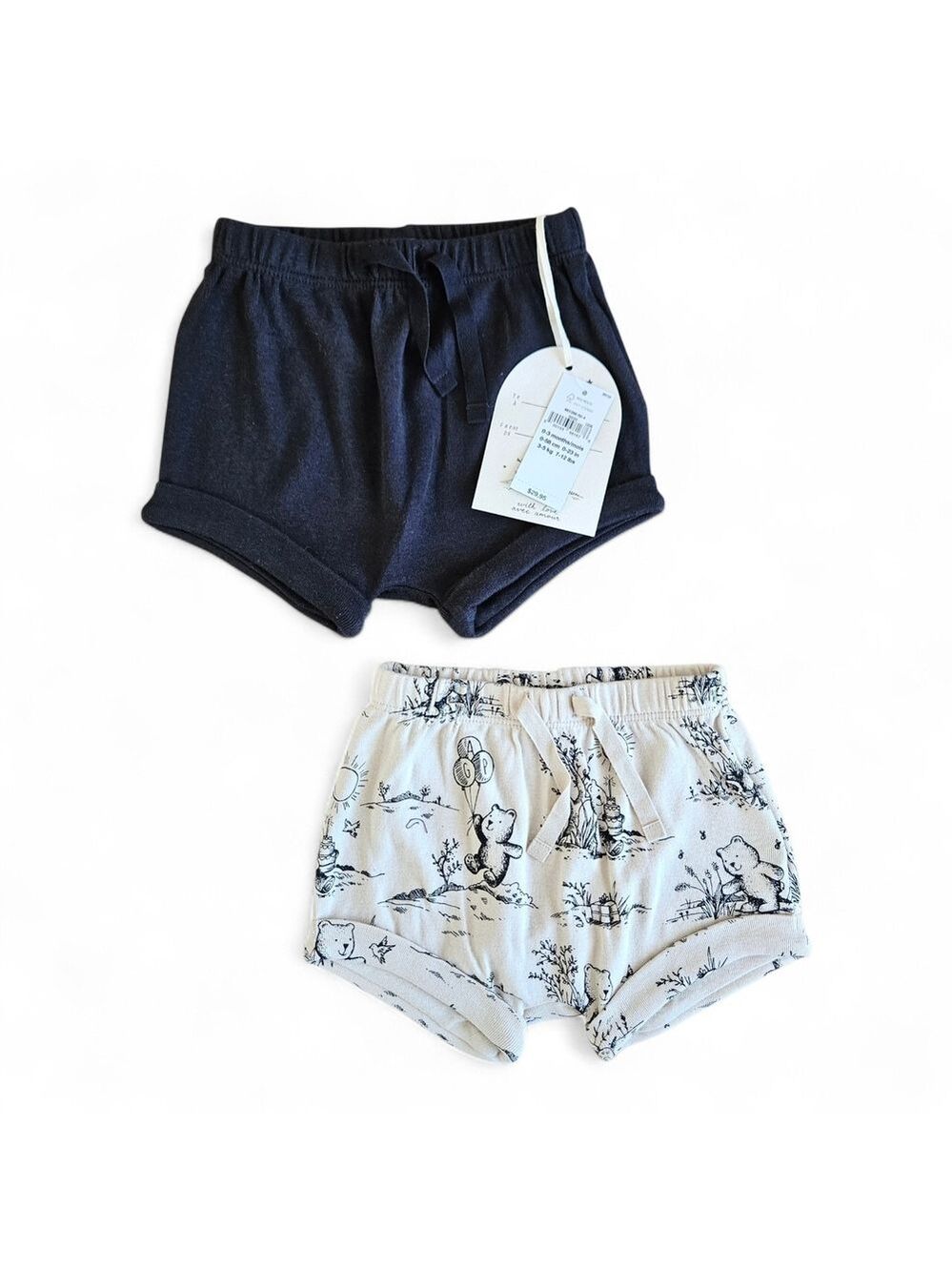 5/$25 Baby Gap Organic Cotton Shorts Bundle Bear Print & Black Size 0-3M